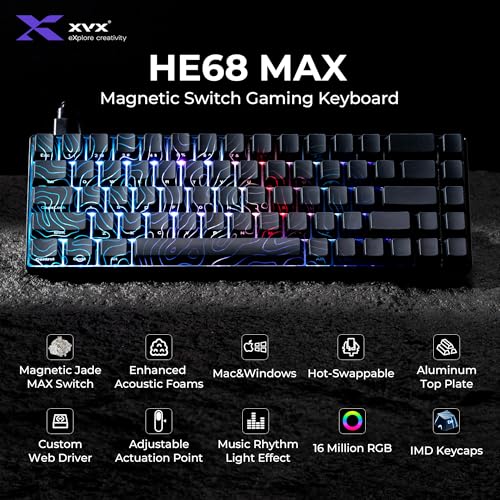 HITIME XVX HE68 Max Rapid Trigger Keyboard 60% Percent,Hall Effect Keyboard with Gateron Magnetic Jade Max Switch,CNC Aluminum Frame Custom Mechanical Key Board for PC/Laptop/Xbox/PS4/PS5, Black Phantom - Image 2