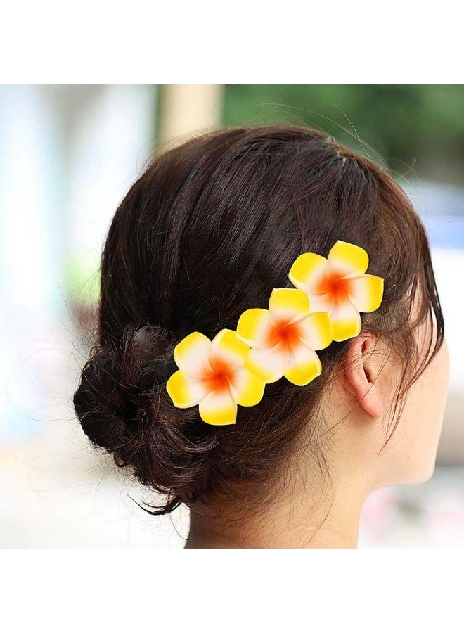 Zoestar Hawaii Plumeria Flower Hair Clips 3Pcs Beach Flower Foam Hair Accessory For Women And Girls (B-Yellow) - Image 1