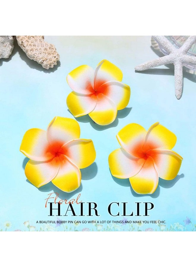 Zoestar Hawaii Plumeria Flower Hair Clips 3Pcs Beach Flower Foam Hair Accessory For Women And Girls (B-Yellow) - Image 2