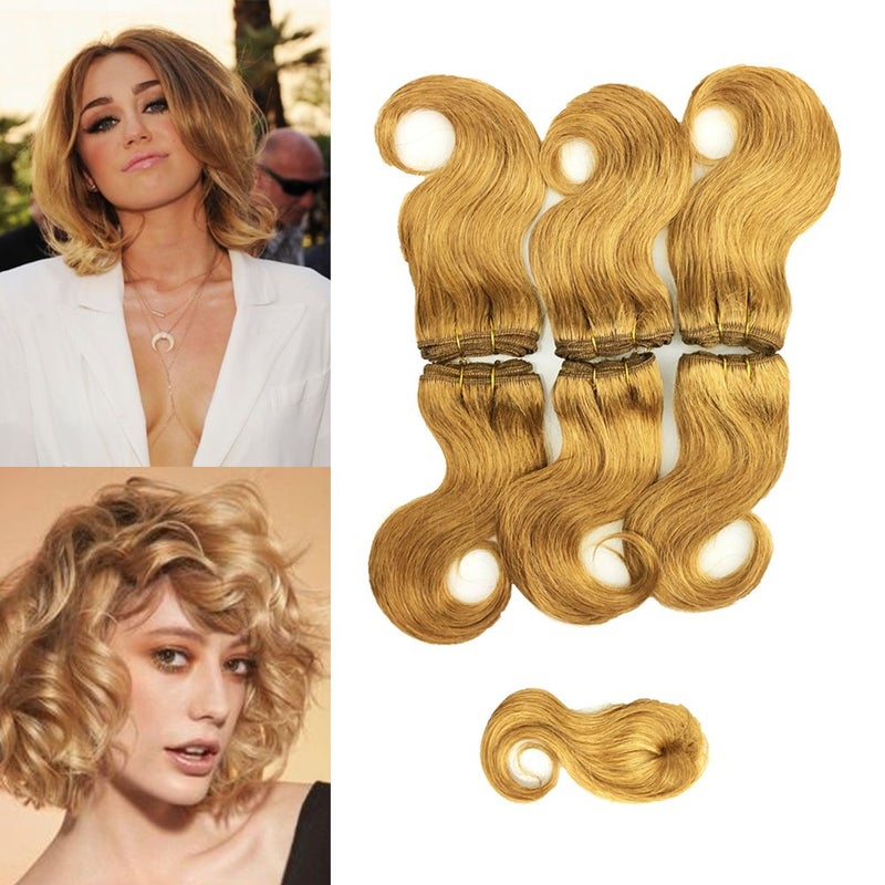 Violet Beauty Brazilian Virgin Short Hair Extensions Honey Blonde Body Wave Bundles With Closure 8 inch Bob Weave Human Hair - Image 5