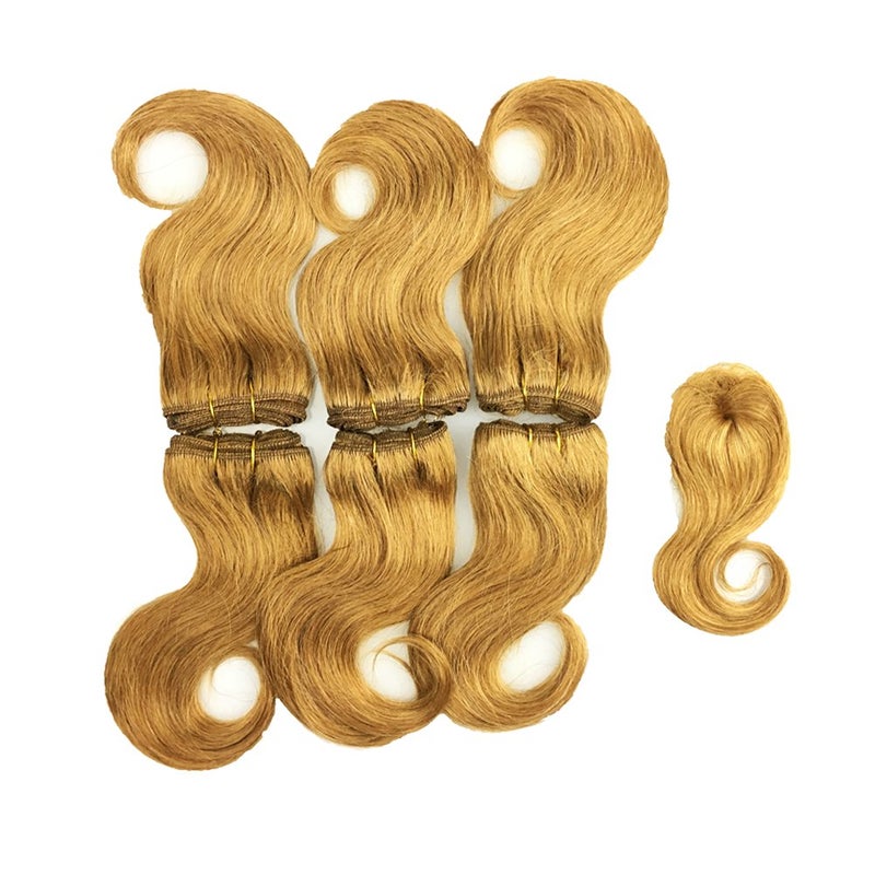 Violet Beauty Brazilian Virgin Short Hair Extensions Honey Blonde Body Wave Bundles With Closure 8 inch Bob Weave Human Hair - Image 3