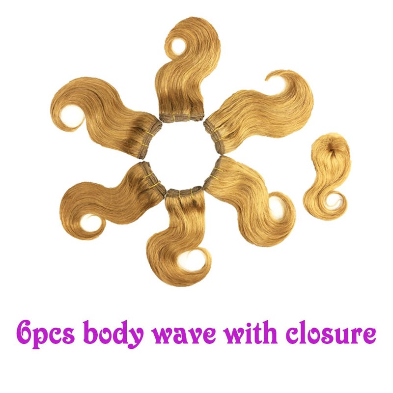 Violet Beauty Brazilian Virgin Short Hair Extensions Honey Blonde Body Wave Bundles With Closure 8 inch Bob Weave Human Hair - Image 2