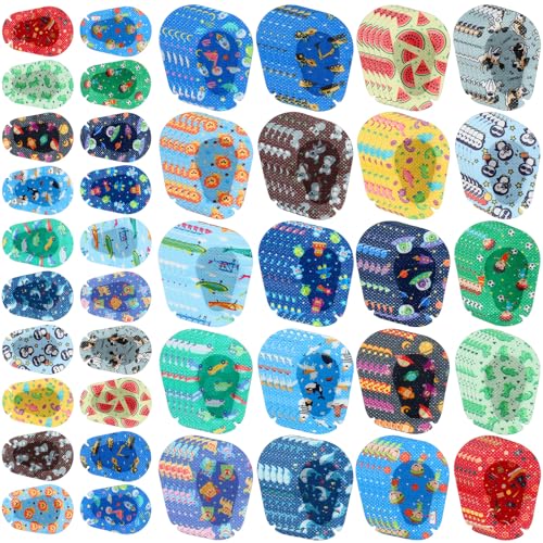 Copkim 100 Pcs Adhesive Eye Patches for Kids Boys 20 Styles Breathable Boy Eye Patch Bulk Light Blocking Cotton Adhesive Bandages for Toddler Boys, 3 x 2 Inch - Image 1