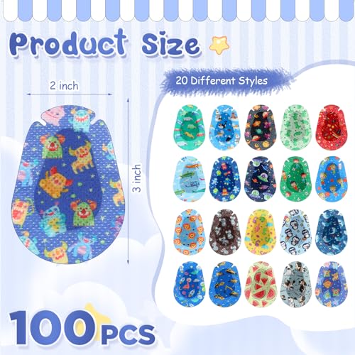 Copkim 100 Pcs Adhesive Eye Patches for Kids Boys 20 Styles Breathable Boy Eye Patch Bulk Light Blocking Cotton Adhesive Bandages for Toddler Boys, 3 x 2 Inch - Image 2
