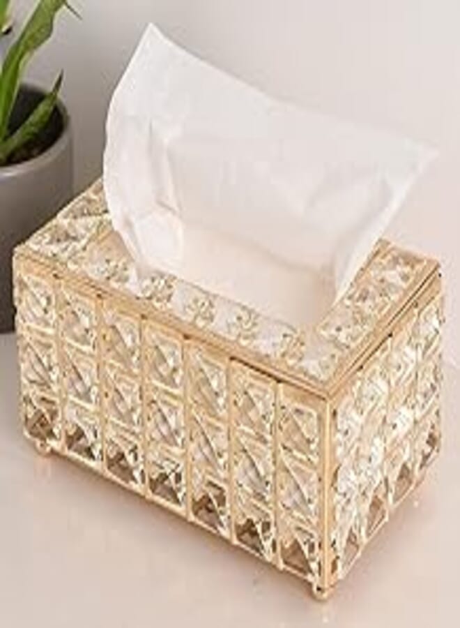 Homarket Rectangular Crystal Tissue Box Cover, Decorative Paper Box, Napkin Holder, Facial Tissue Holder, Used in Kitchen Dining Room, Bathroom, Desk (Gold)