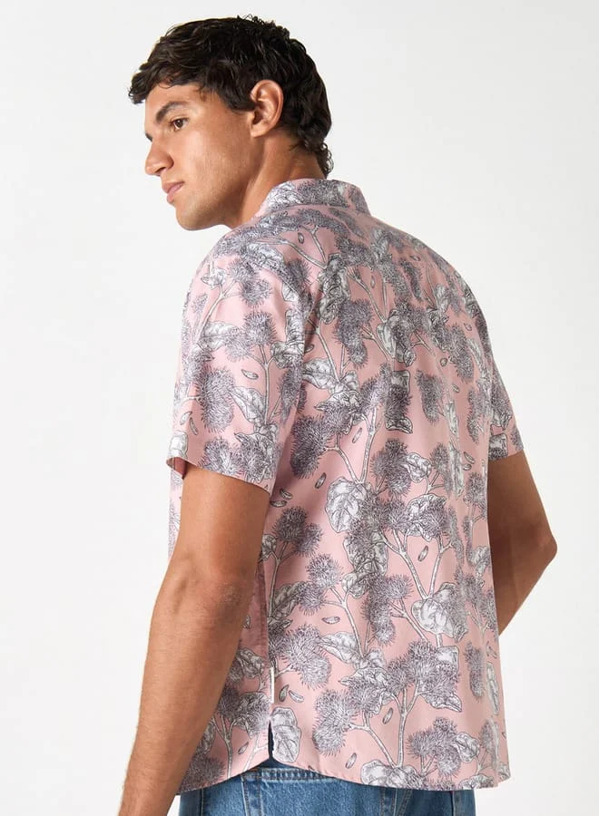 Lee Cooper Lee Cooper Regular Fit All-Over Floral Print Shirt with Short Sleeves