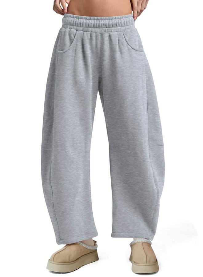 FACDIBY Womens Barrel Ankle Sweatpants Fleece Lined Baggy Sweat Pants Interior Drawstring Trousers with Pockets, Grey, S - Image 1
