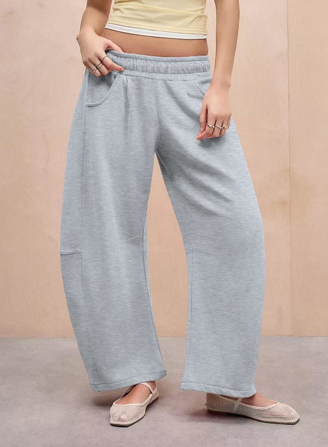 FACDIBY Womens Barrel Ankle Sweatpants Fleece Lined Baggy Sweat Pants Interior Drawstring Trousers with Pockets, Grey, S - Image 3