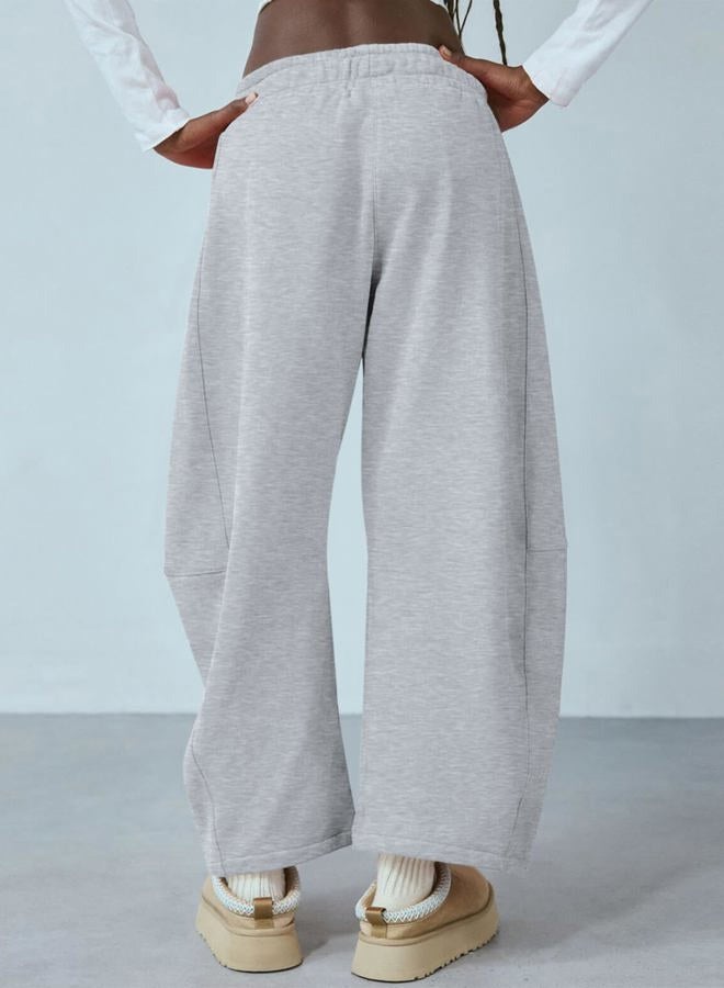 FACDIBY Womens Barrel Ankle Sweatpants Fleece Lined Baggy Sweat Pants Interior Drawstring Trousers with Pockets, Grey, S - Image 2