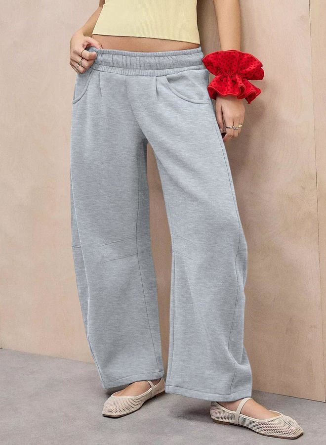 FACDIBY Womens Barrel Ankle Sweatpants Fleece Lined Baggy Sweat Pants Interior Drawstring Trousers with Pockets, Grey, S - Image 4