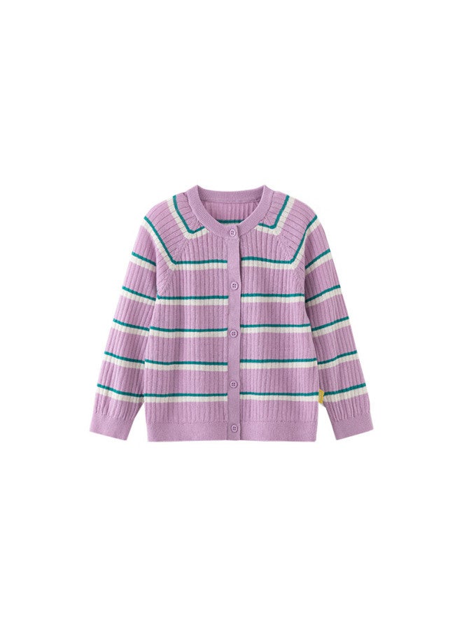 Papapapa Spring And Autumn Children's Knit Sweater Cardigan Boys And Girls Baby Striped Jacket Purple 80cm