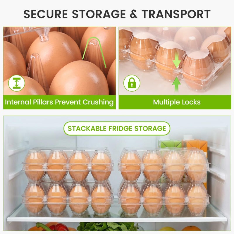 LOVEINUSA 60 Pack 12-Count Clear Plastic Egg Cartons with 60 Date Labels, Reusable PET Dozen Egg Holders for Medium Chicken Eggs, Clamshell Cartons for Farm, Home Fridge & Market Display - Image 3