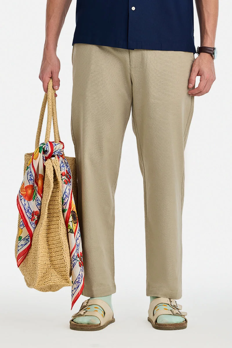 سنيتش Beige Solid Relaxed Casual Trousers