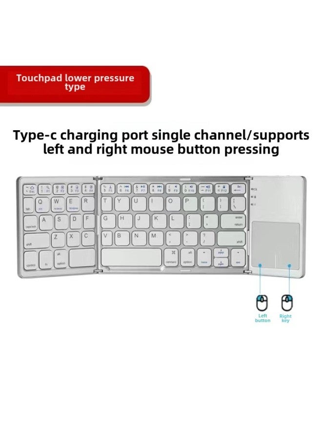 B089 Three-model Folding Bluetooth Keyboard Tablet Mobile Phone Portable Mini Keyboard Mouse Suit Charging Folding Keyboard-Color:B033Plus 【Silver White】 Free Storage Bag - Image 1