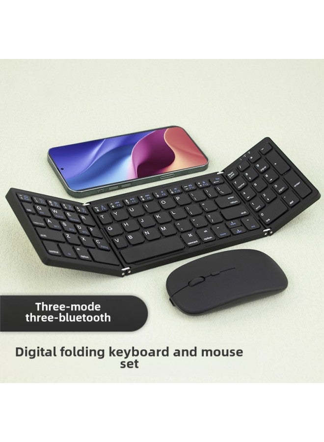 B089 Three-model Folding Bluetooth Keyboard Tablet Mobile Phone Portable Mini Keyboard Mouse Suit Charging Folding Keyboard-Color:B033Plus 【Silver White】 Free Storage Bag - Image 2