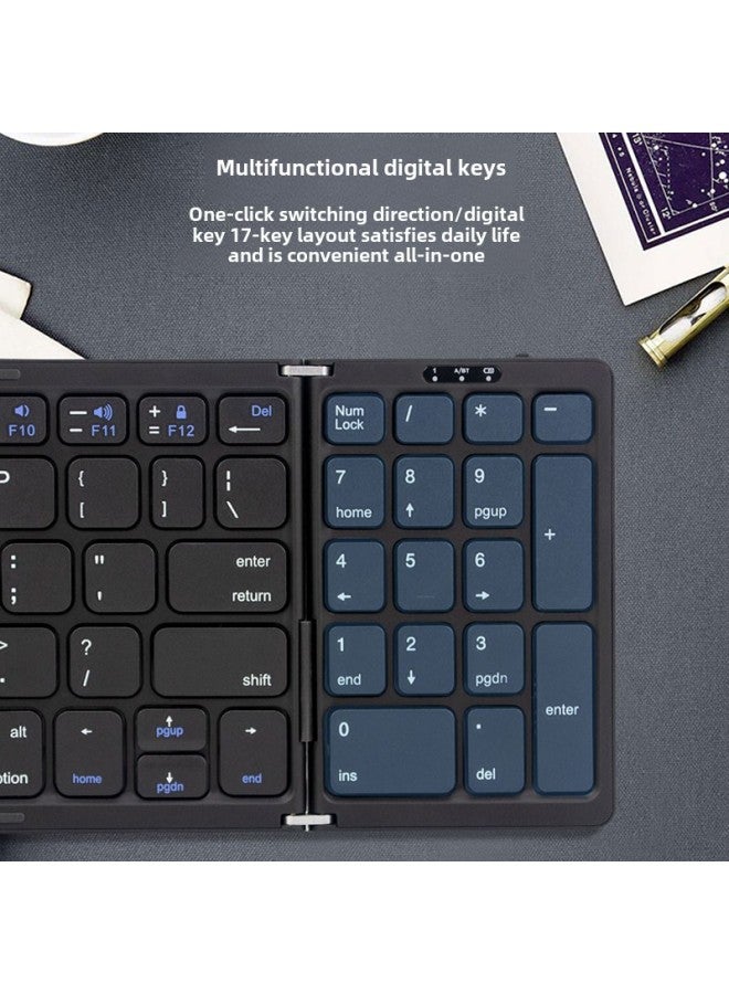 B089 Three-model Folding Bluetooth Keyboard Tablet Mobile Phone Portable Mini Keyboard Mouse Suit Charging Folding Keyboard-Color:B033Plus 【Silver White】 Free Storage Bag - Image 3