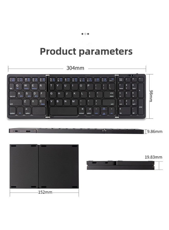 B089 Three-model Folding Bluetooth Keyboard Tablet Mobile Phone Portable Mini Keyboard Mouse Suit Charging Folding Keyboard-Color:B033Plus 【Silver White】 Free Storage Bag - Image 5