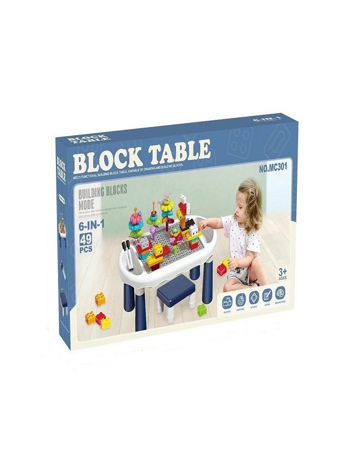 Generic - 6-in-1 Kids Block Table Set with Chair, 49 Pieces Building Blocks, Educational Activity Table for Ages 3+ - Image 1