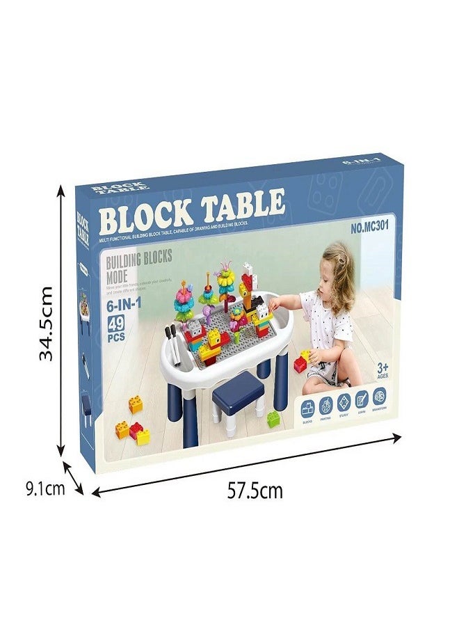 Generic - 6-in-1 Kids Block Table Set with Chair, 49 Pieces Building Blocks, Educational Activity Table for Ages 3+ - Image 1