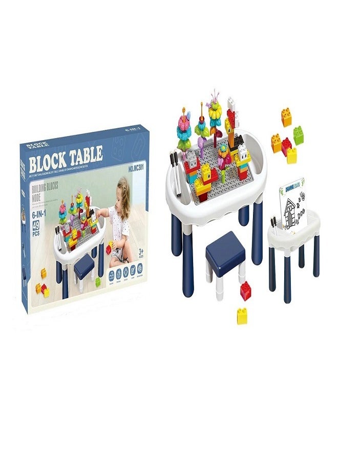 Generic - 6-in-1 Kids Block Table Set with Chair, 49 Pieces Building Blocks, Educational Activity Table for Ages 3+ - Image 1