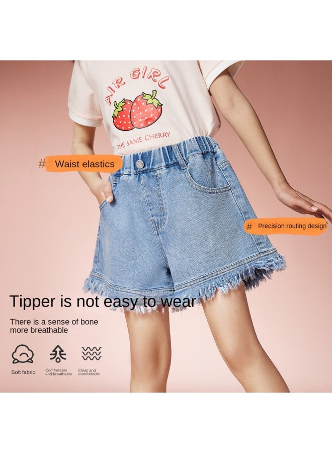 abckids Girl's Pants 2025 Summer New Thin Children's Frayed Hem Fashion Denim Shorts Trendy And Versatile - Image 4