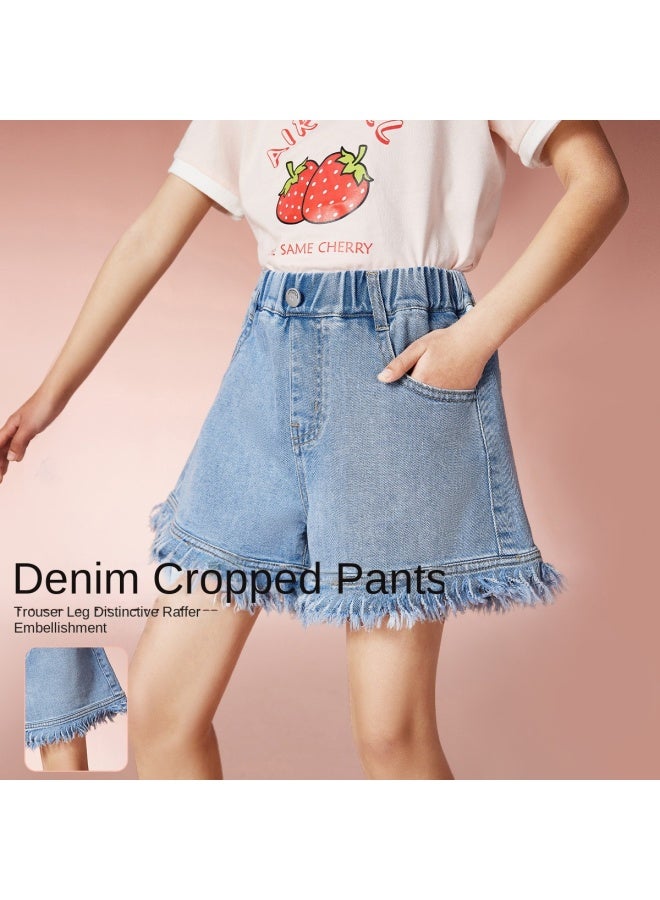 abckids Girl's Pants 2025 Summer New Thin Children's Frayed Hem Fashion Denim Shorts Trendy And Versatile - Image 2