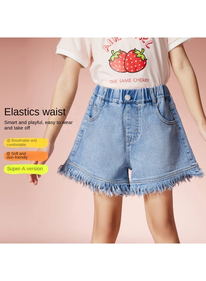 abckids Girl's Pants 2025 Summer New Thin Children's Frayed Hem Fashion Denim Shorts Trendy And Versatile - Image 3
