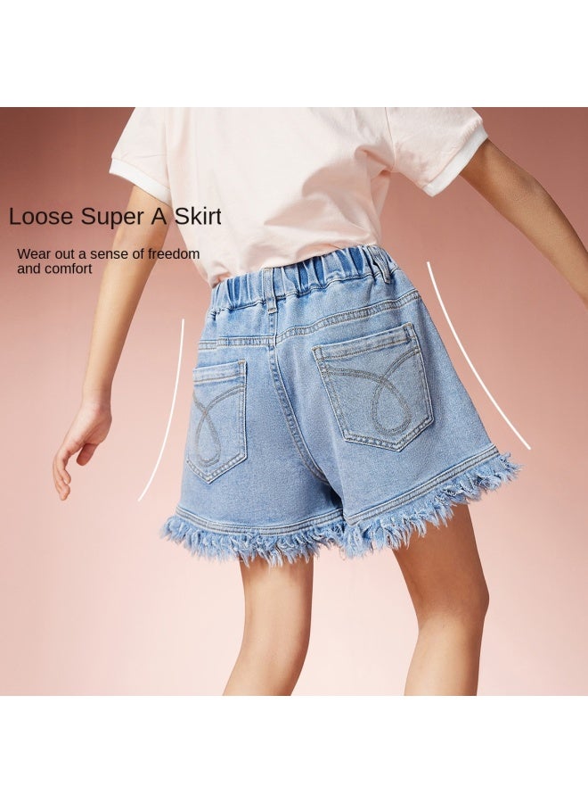 abckids Girl's Pants 2025 Summer New Thin Children's Frayed Hem Fashion Denim Shorts Trendy And Versatile - Image 5