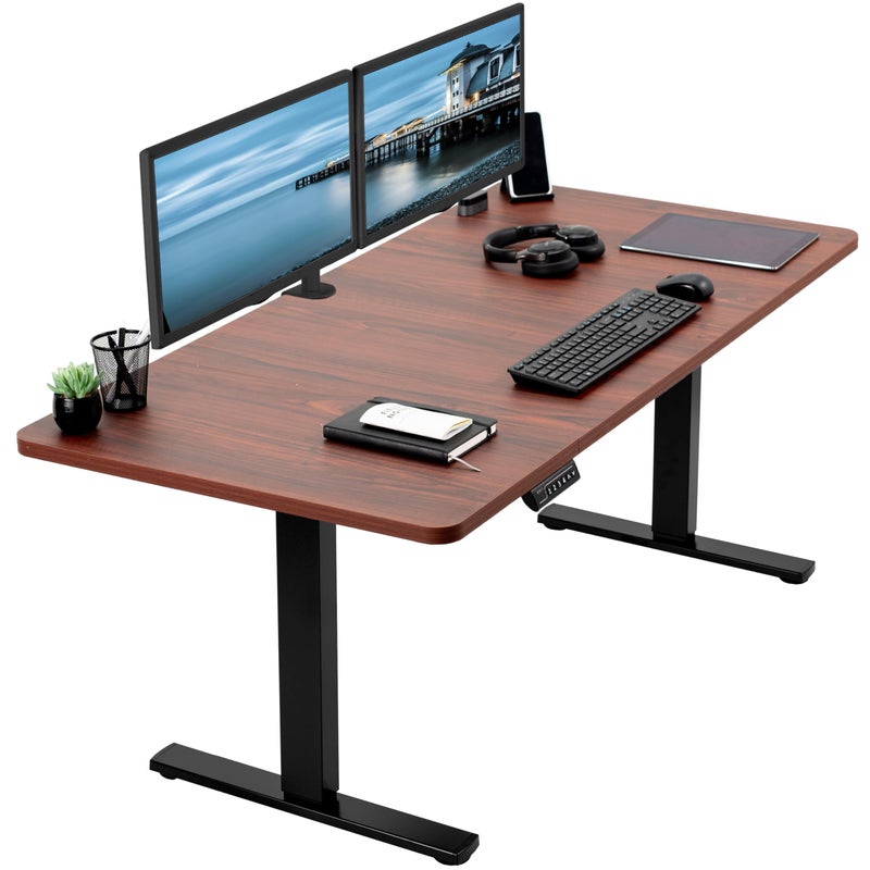 VIVO Electric 60 x 30 in Standing Desk Memory Height Adjustment 1B Series Dark Walnut Top Black Frame DESKKIT1B6D30