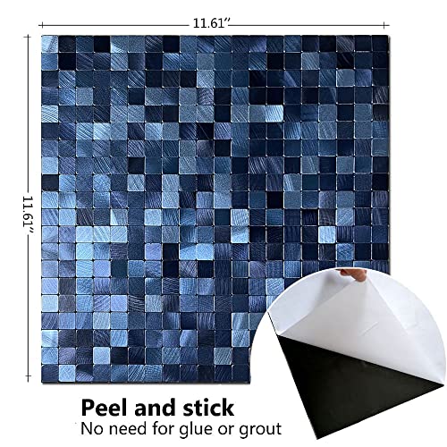 XUANINY 5-Sheet Peel and Stick Backsplash Tiles Dark Blue Surface Aluminum Mosaic Sticker for Kitchen (11.61"x11.61" Per Sheet, Pack of 5pcs) (Dark Blue) - Image 5