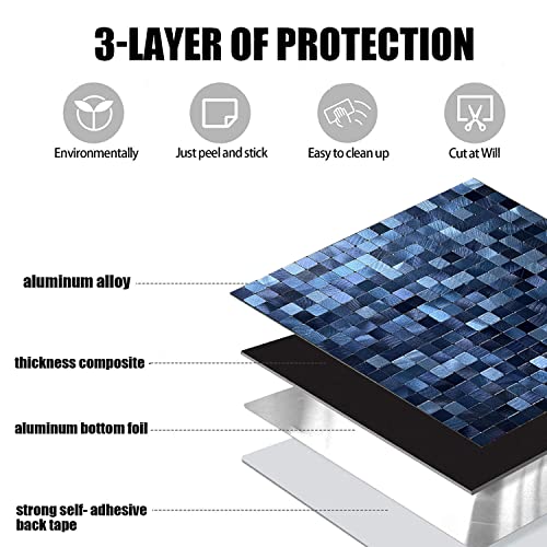 XUANINY 5-Sheet Peel and Stick Backsplash Tiles Dark Blue Surface Aluminum Mosaic Sticker for Kitchen (11.61"x11.61" Per Sheet, Pack of 5pcs) (Dark Blue) - Image 2