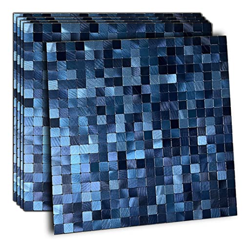 XUANINY 5-Sheet Peel and Stick Backsplash Tiles Dark Blue Surface Aluminum Mosaic Sticker for Kitchen (11.61"x11.61" Per Sheet, Pack of 5pcs) (Dark Blue) - Image 1