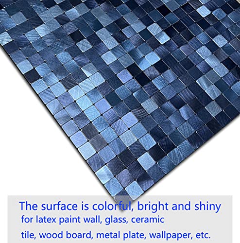 XUANINY 5-Sheet Peel and Stick Backsplash Tiles Dark Blue Surface Aluminum Mosaic Sticker for Kitchen (11.61"x11.61" Per Sheet, Pack of 5pcs) (Dark Blue) - Image 4