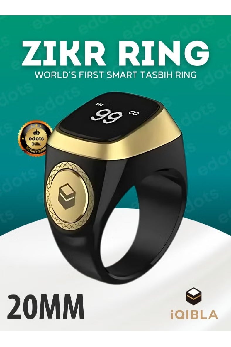 iQIBLA iQIBLA Smart Zikr Ring 20MM – Digital Tasbih Counter, Muslim Prayer Time Reminder, Waterproof Wearable, Black & Gold - Image 1