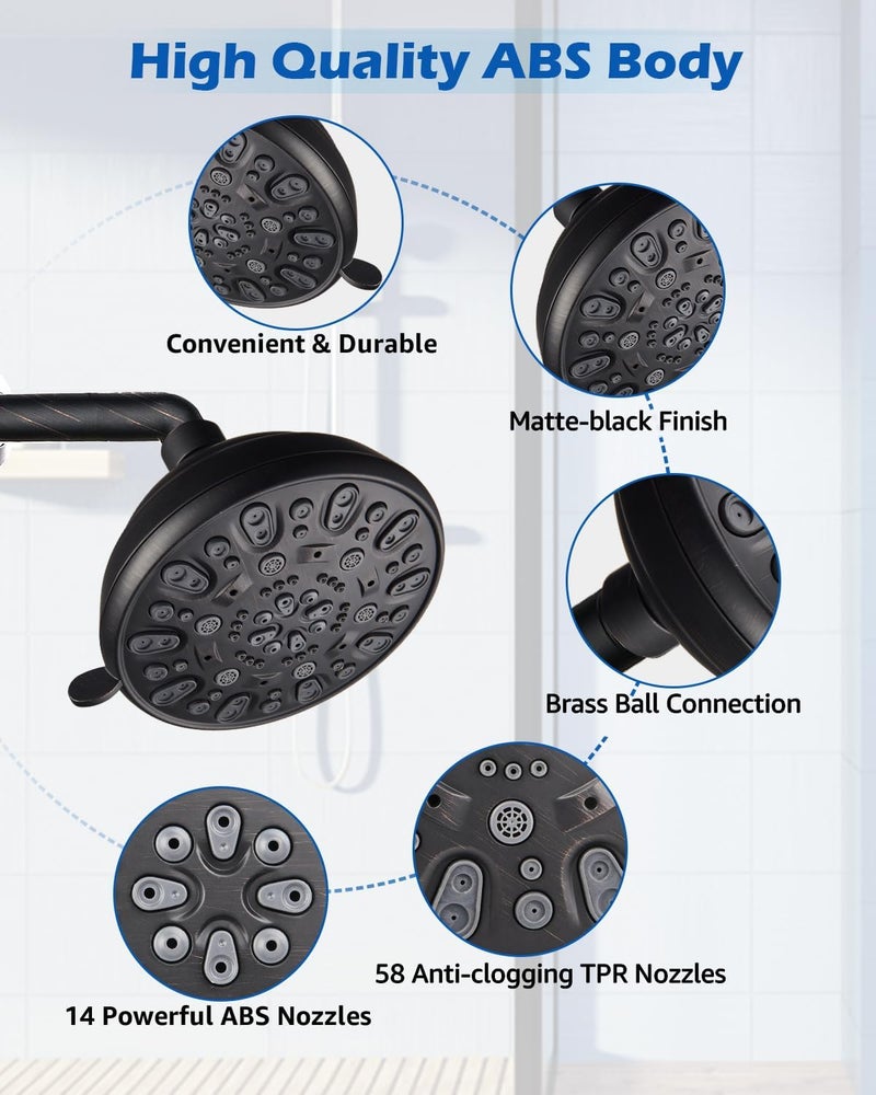 VMASSTONE High Pressure Shower Head 4.7" Rain Fixed Showerhead 7-Spray Setting with Adjustable Brass Swivel Ball Joint - Excellent Replacement for Your Bath Shower Head (FM-001 Oil Rubbed Bronze) - Image 4