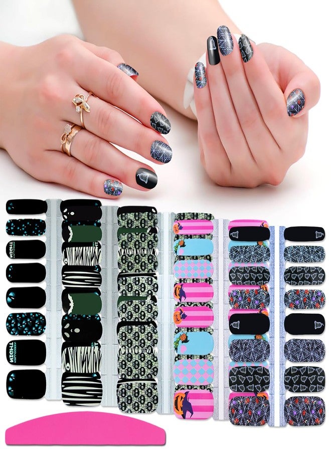 SILPECWEE 5 Sheets Nail Polish Strips Glow in The Dark Nail Wraps Halloween Self Adhesive Nail Polish Stickers for Women Fluorescence Gel Nail Strips Nail Accessories with 1pc Nail File - Image 1