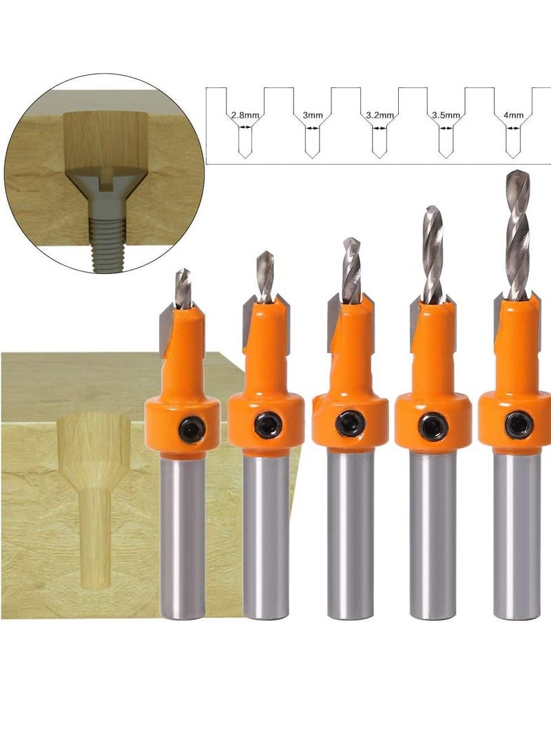 SYOSI 5 Pcs HSS Countersink Drill Bit Set, Woodworking Chamfer Screws Hole Drills Bit for Wood Drilling, Plastic, Drilling Holes（2.8mm, 3mm, 3.2mm, 3.5mm, 4mm）Drill Tools & Accessories - Image 2