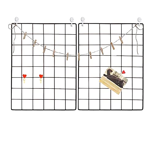 GBYAN Wall Grid 2 Pack Wire Photo Grid Panels Black Memo Board Wall Organizer (black) - Image 3