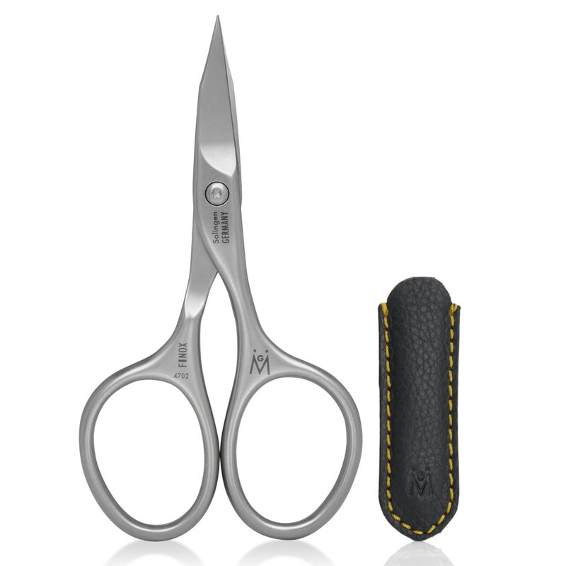 GERMANIKURE Nail and Cuticle Scissors - FINOX Stainless Steel Professional nail scissors for nail tips - nail scissors curved Manicure Tools in Leather Case - Ethically Made in Solingen Germany - 4702 - Image 1