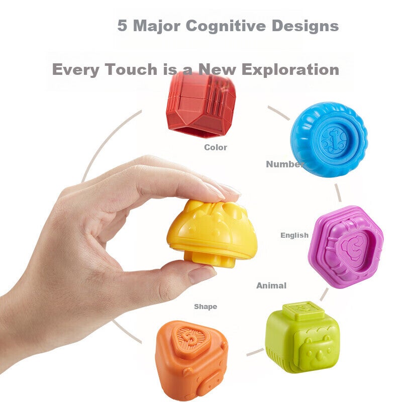 Xinge Baby Toys for 0-1 Year Old, Early Education Rainbow Stacking Cube, Fine Motor Skills Training Obstacle, with 6 Building Blocks - Image 3