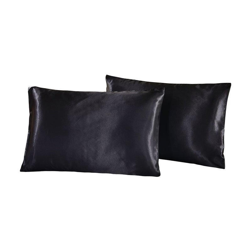 1 Pair of Silky Soft Luxury Shiny Silk Satin Pillowcase Pillow Covers for Hair and Facial Skin 51 x 76cm (Black) - Image 1