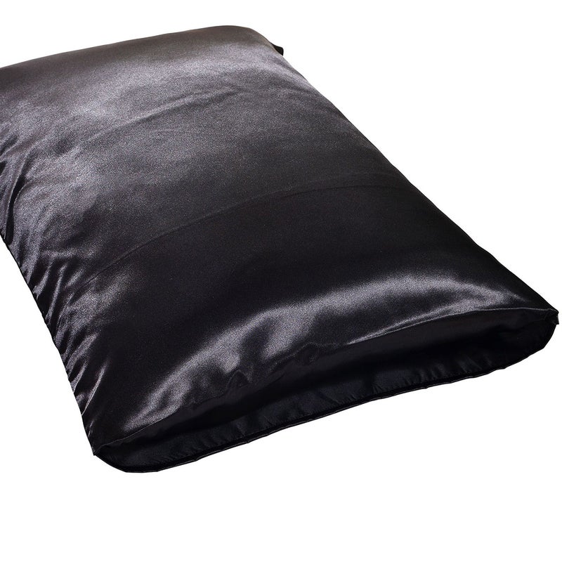 1 Pair of Silky Soft Luxury Shiny Silk Satin Pillowcase Pillow Covers for Hair and Facial Skin 51 x 76cm (Black) - Image 3