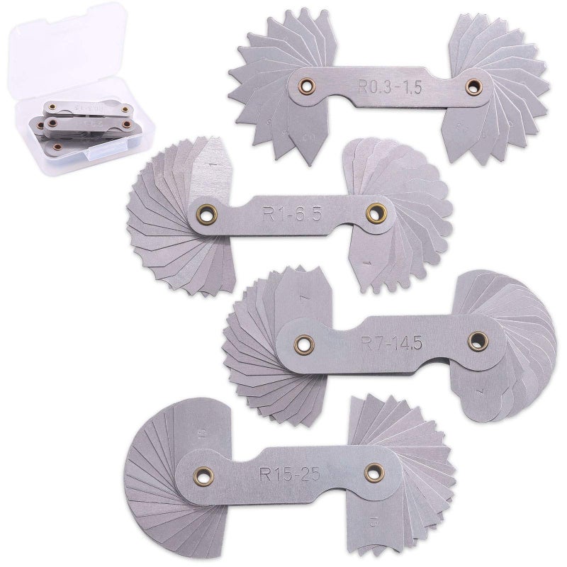 Glarks 4 Pack R0315 R165 R7145 R1525 Radius Gauge Set Stainless Steel Radius Fillet Gage Portable Concave Convex Measuring Tool for Tool and Die Makers Check - Image 2