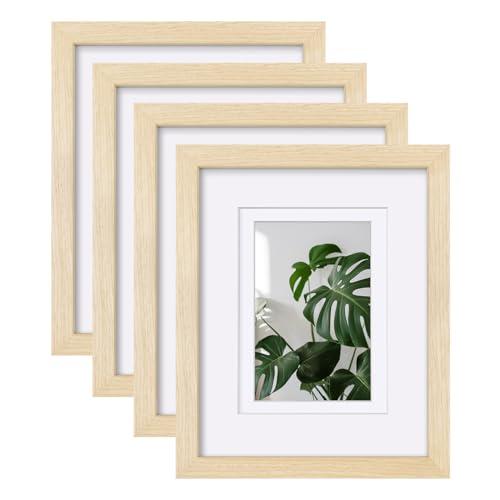 Egofine Egofine 8x10 Picture Frames Set of 4 Made of Solid Wood Covered by Plexiglass 4x6 and 5x7 with Mat or 8x10 without Mat for Table Top Display and Wall Mounting Photo Frame Oak Wood 