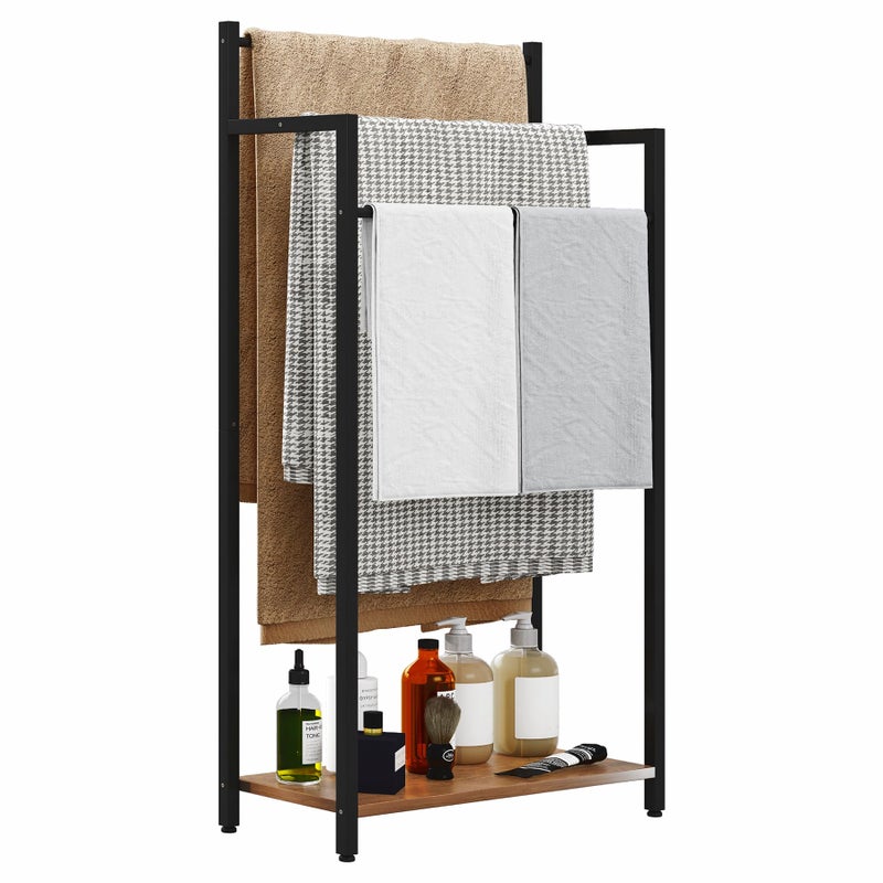 yeavs Freestanding Towel Rack, 3 Tier Blanket Ladder Stand with Rustic Brown Wooden Shelf for Bathroom Living Room (31.5â€H x 16.9â€W x7.9â€D) - Image 1