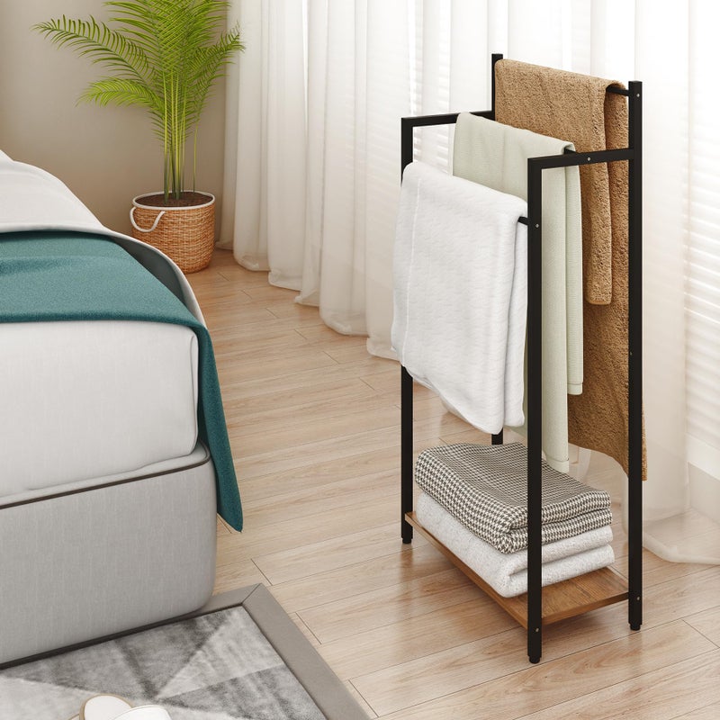 yeavs Freestanding Towel Rack, 3 Tier Blanket Ladder Stand with Rustic Brown Wooden Shelf for Bathroom Living Room (31.5â€H x 16.9â€W x7.9â€D) - Image 5