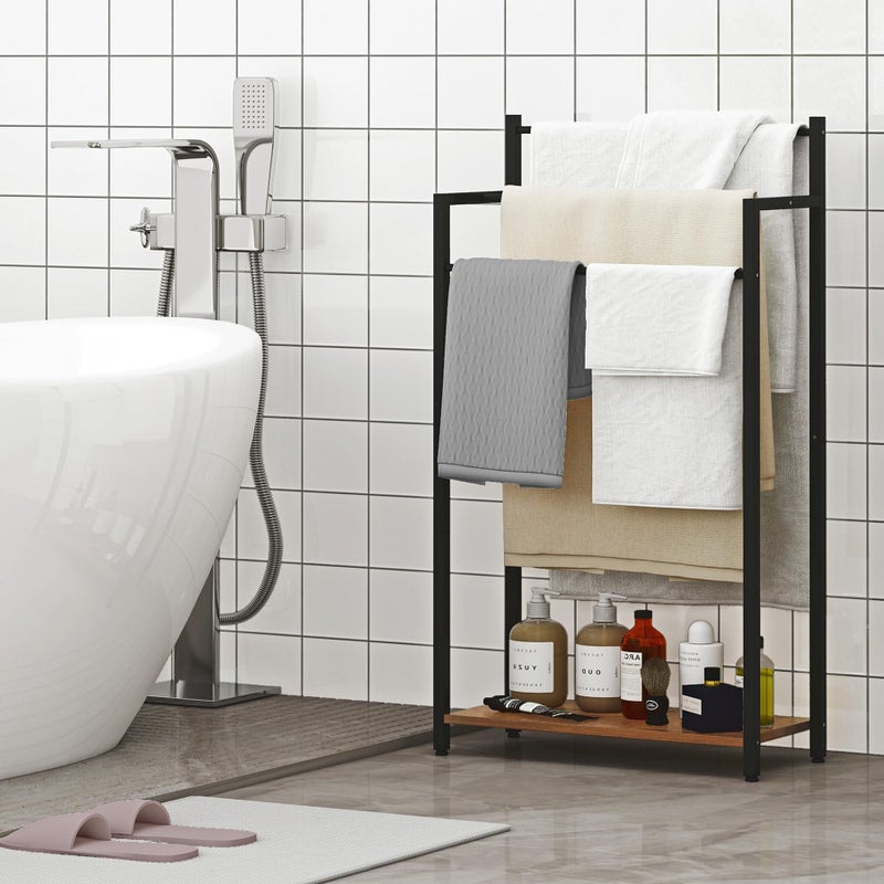 yeavs Freestanding Towel Rack, 3 Tier Blanket Ladder Stand with Rustic Brown Wooden Shelf for Bathroom Living Room (31.5â€H x 16.9â€W x7.9â€D) - Image 2