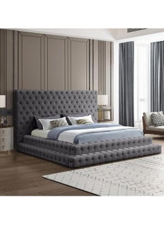 A to Z Furniture Meridian Hand Tufted Velvet Bed 200x200cm Super King Bed in Grey Color  - Image 2