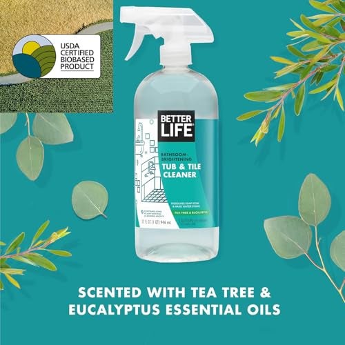 BETTER LIFE Bathroom Cleaner Tea Tree Bathtub Shower Cleaner Spray for Glass and Tile Foaming Mold and Mildew Remover for Tub Works on Hard Water Stains 32oz Pack of 1 - Image 3