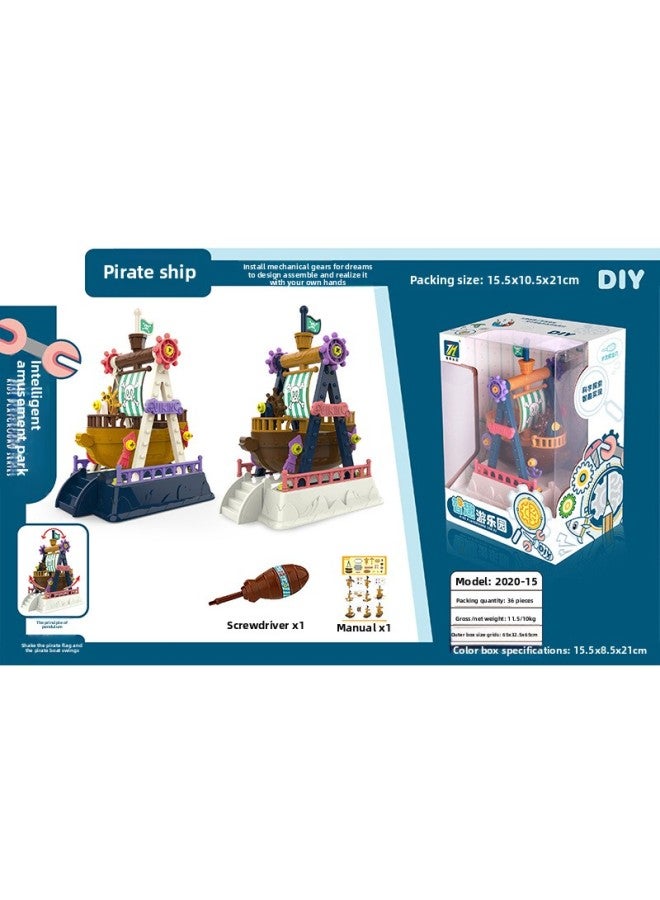 Amusement Park Assembled Children's DIY Educational Toys Play Home Disassembly Screw Pirate Ship Ferris Wheel Hot Sale-Color:pirate Ship - Image 1